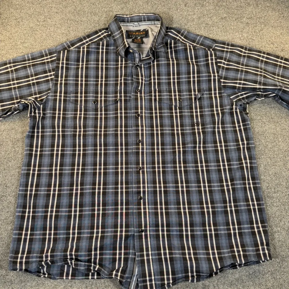 Ariat Pro Series Mens XL Blue Black Plaid Western Long Sleeve Snap Shirt #3228